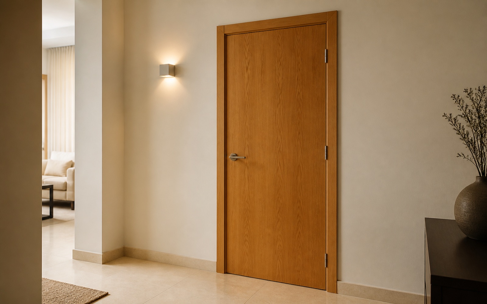 Porte intérieure en bois miel avant transformation